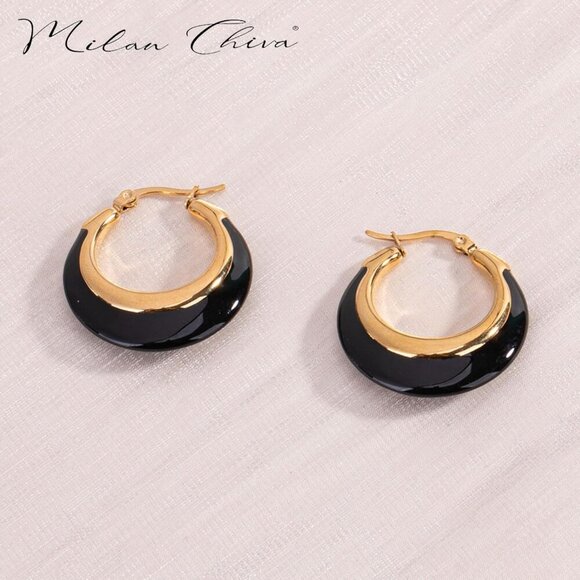 Gold Jewelry Hoop Earrings Women 14K Plated Thick Huggie Trendy Dangle - Picture 4 of 6